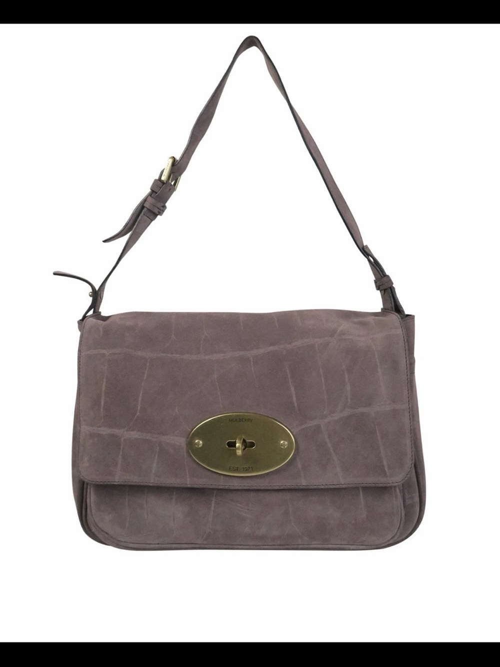 Mulberry Taupe Suede Shoulder Bag with Gold Turnlock